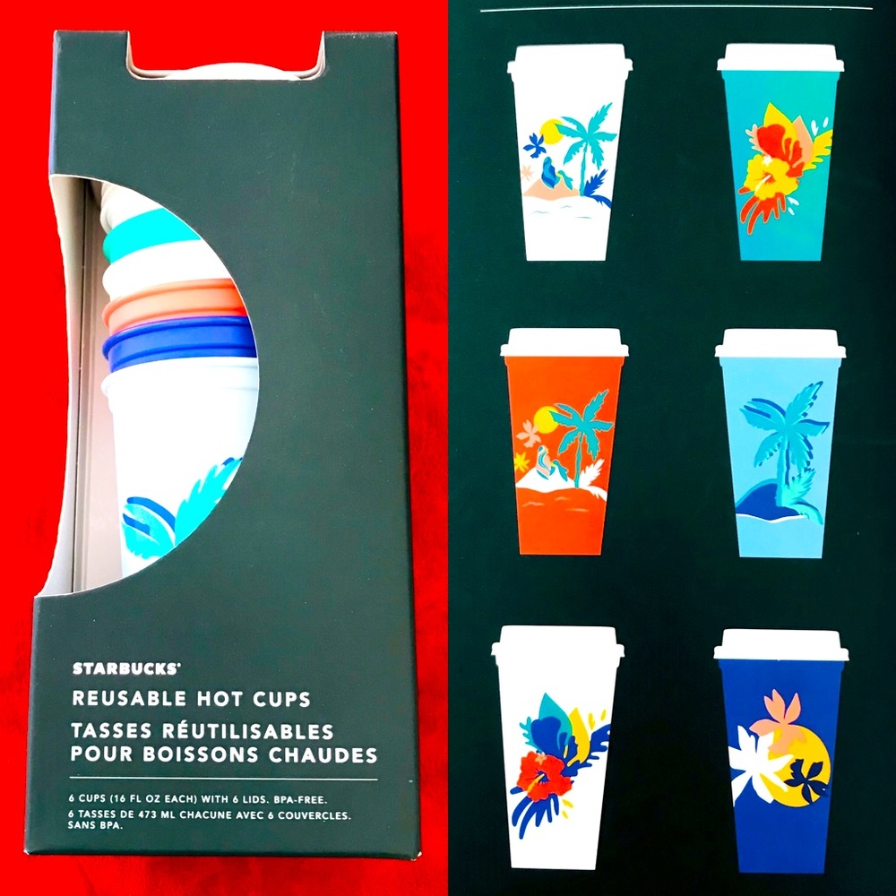 STARBUCKS 2020 New Reusable TROPICAL Go CUPS Set 6